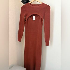 NWT Elegant rust burnt orange knit material midi dress with removable sleeves